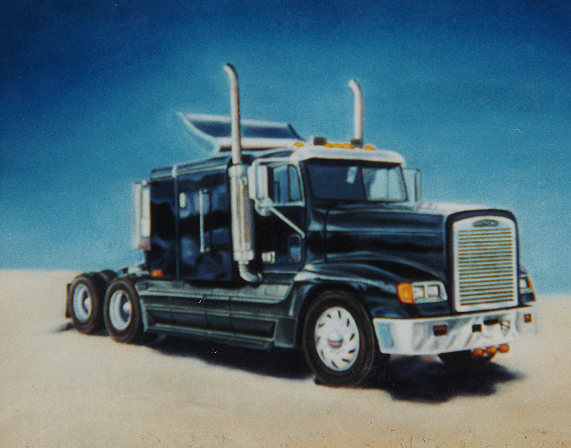 artist-oil painting 18 wheeler truck cab
