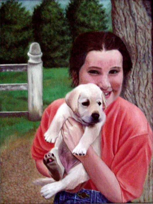 custom artist oil painting a new puppy for becca