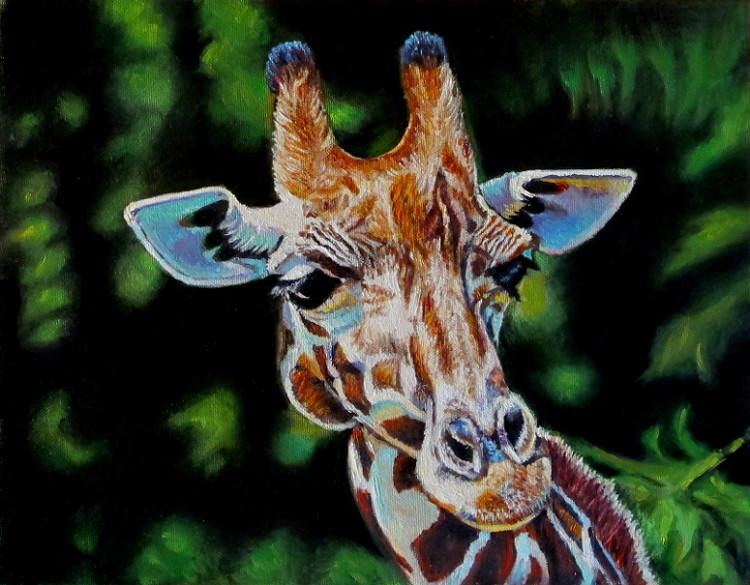 artist oil painting seeing spots giraffe